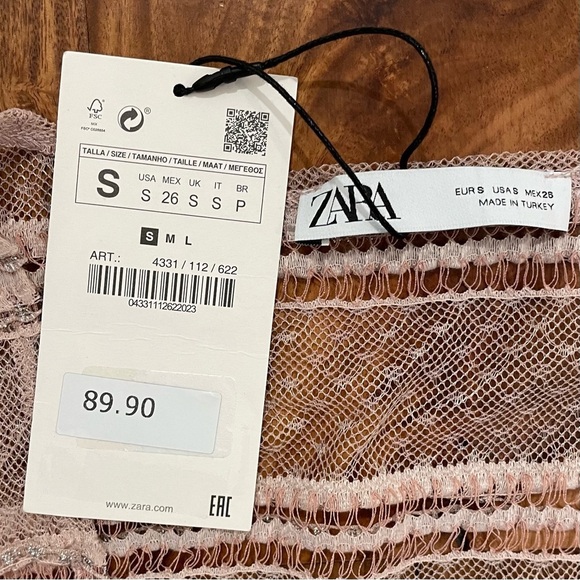 Zara Knit & Lace Wrap Dress Long Blush Pink Semi-Sheer V-Neck Size Small - Picture 11 of 16